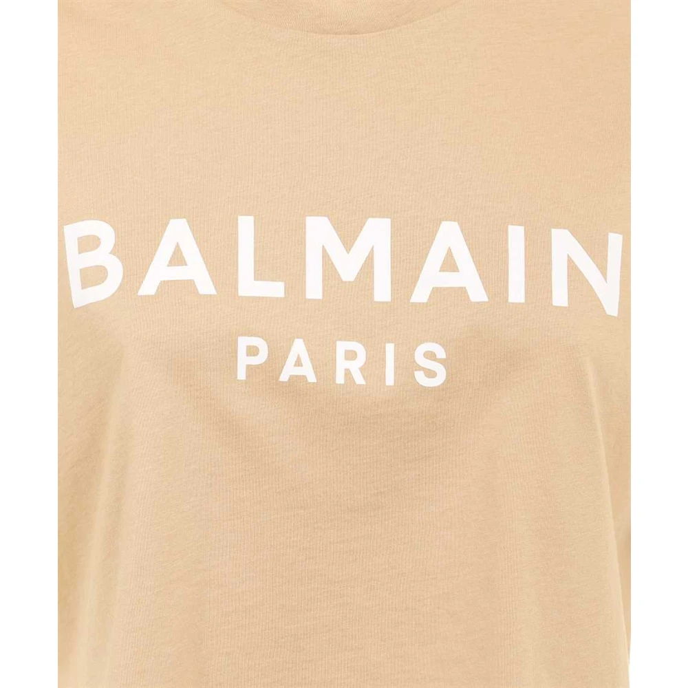 Balmain Logo Print Katoenen T-Shirt Brown Dames