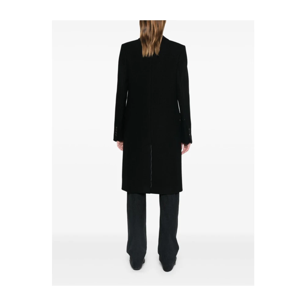 Ami Paris Zwarte Wollen Jas Met Revers Black Dames