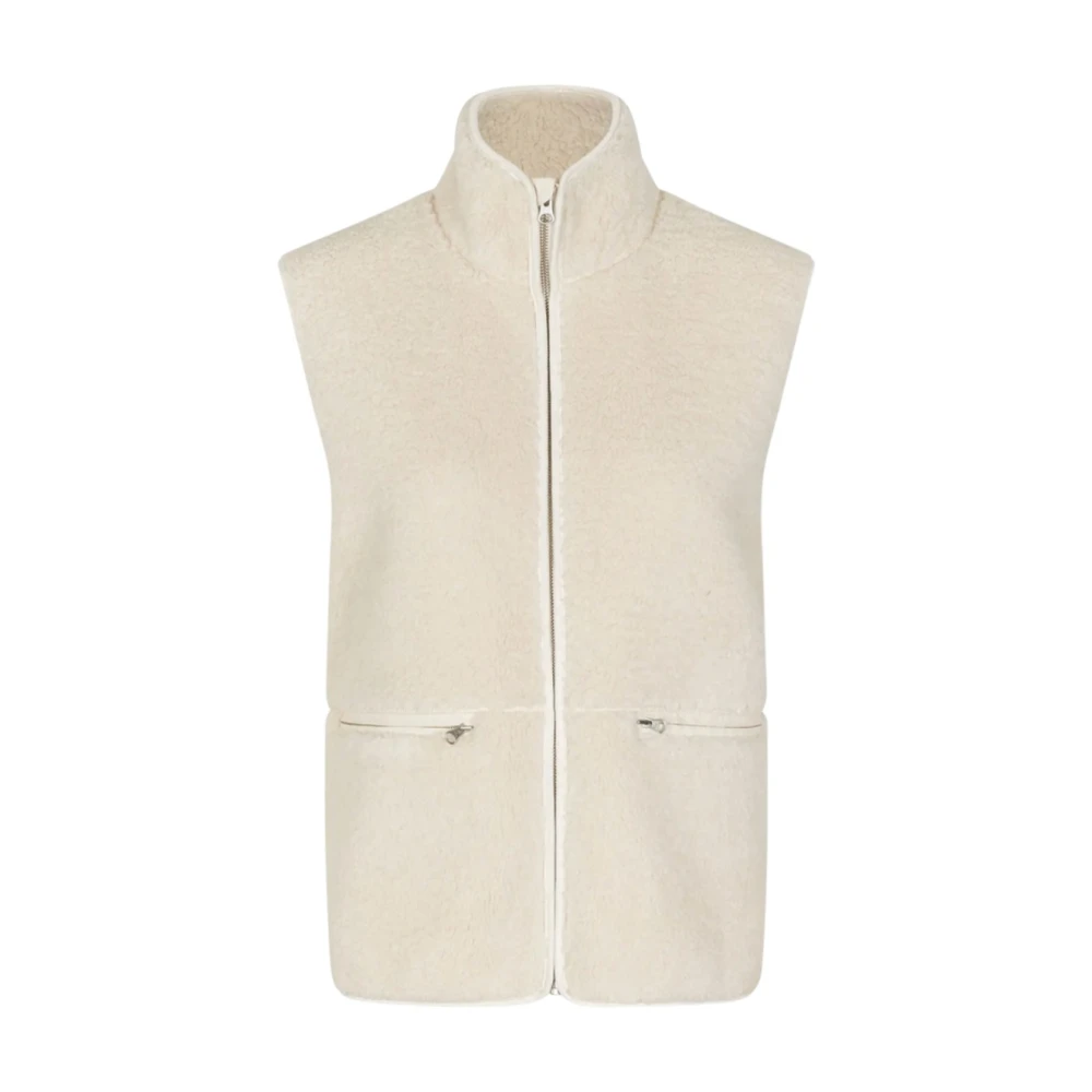 Samsøe Fleece Zip-Up Vest White Dames