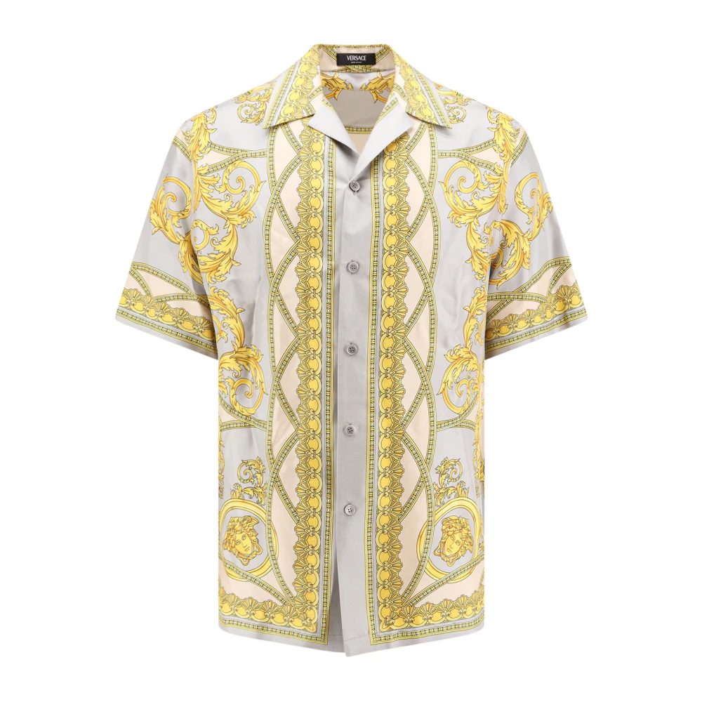 Versace Zijden Grijze Shirt Puntkraag Multicolor Heren