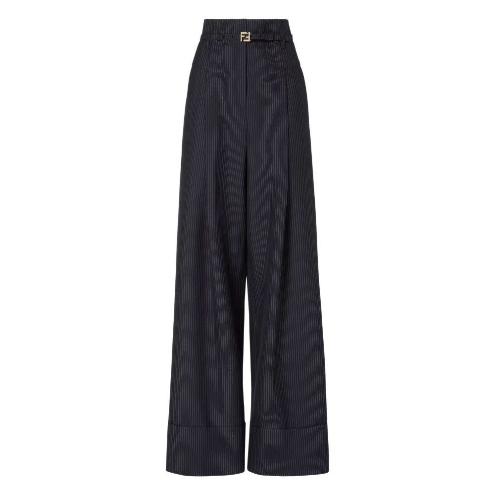 Fendi Women's Blue Trousers - Wide Trousers - Xs - Trousers