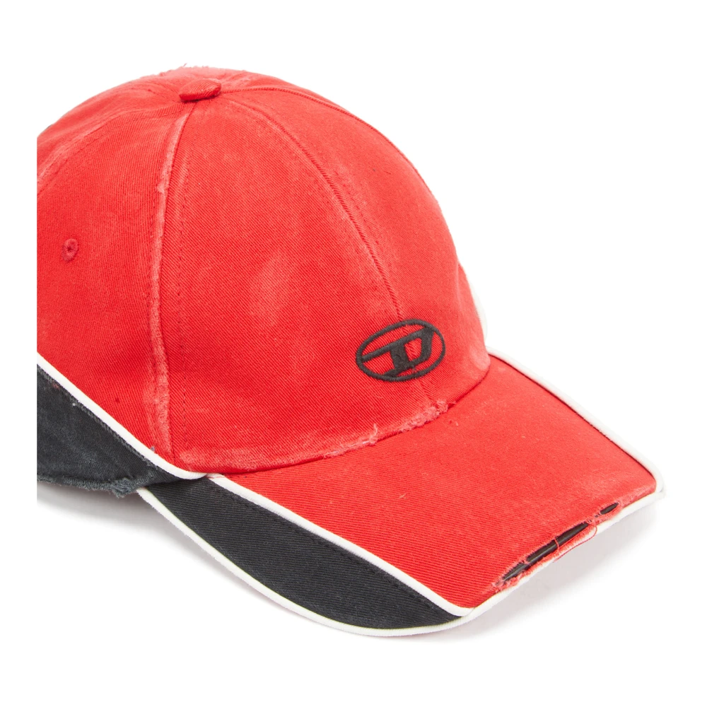 Diesel Distressed colour-block baseball cap Red Heren