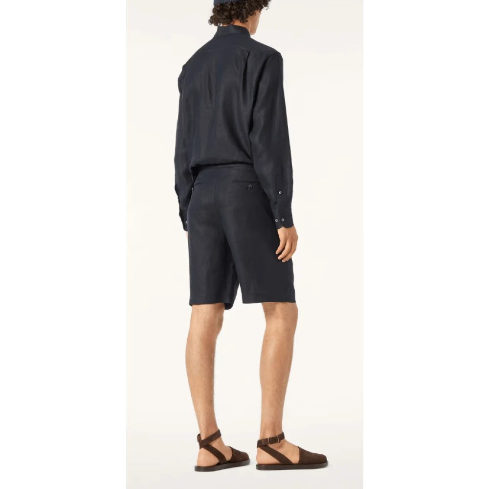 Loro Piana Navy Blue Linen André Overhemd Blue Heren