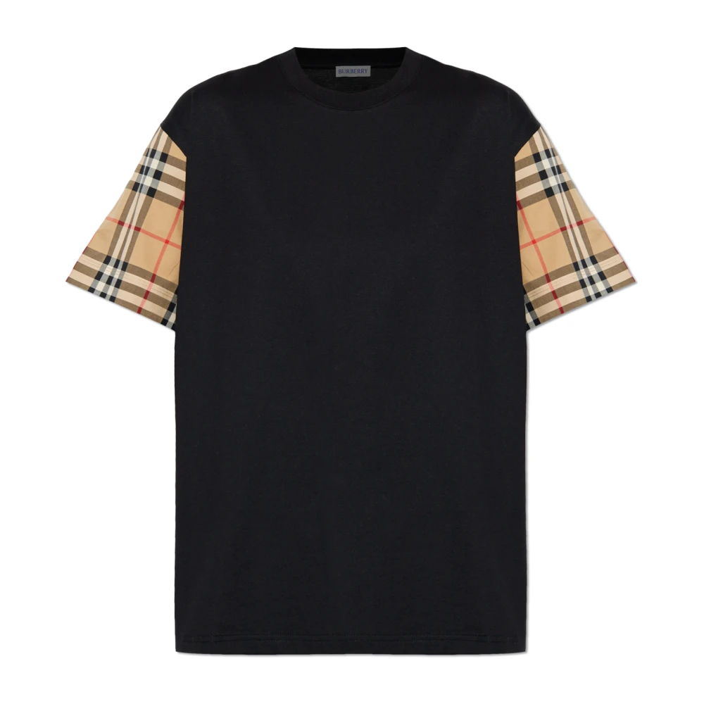Burberry Black T-Shirts, Female, Xs, Vintage Check-Sleeve T-Shirt