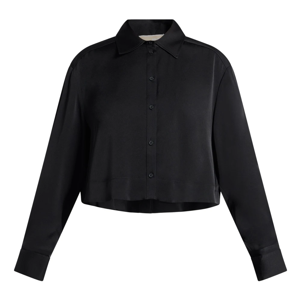 Michael Kors Women's Black Satin Cropped Shirt - Shirts - L - Blouses & Shirts