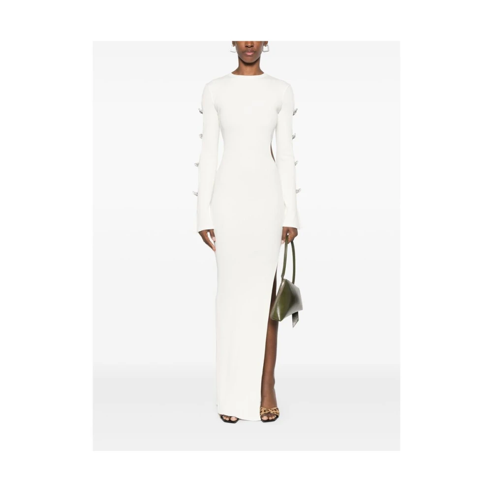 Mach & Mach Witte Jurk met Zijsplit en Ribdetail White Dames