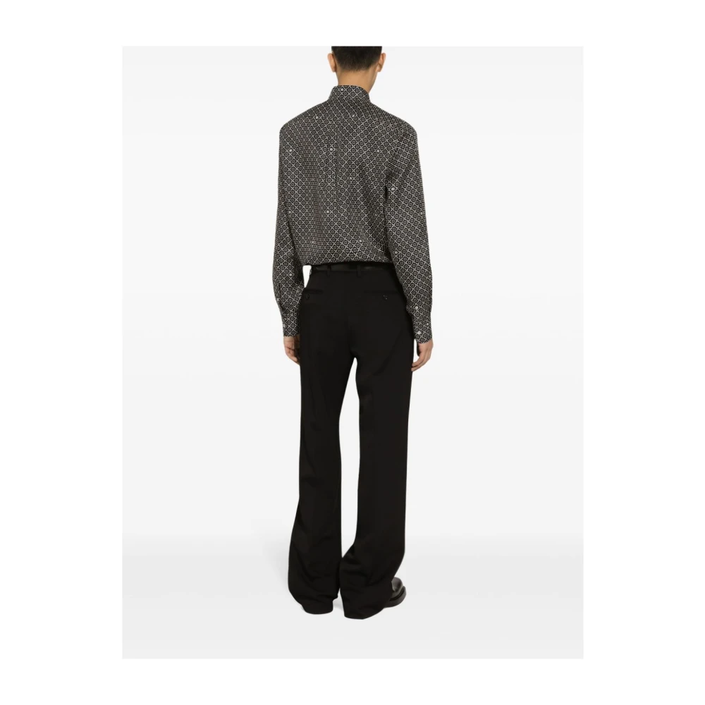 Dolce & Gabbana Zwart Zijden Shirt met Geometrisch Patroon Black Heren