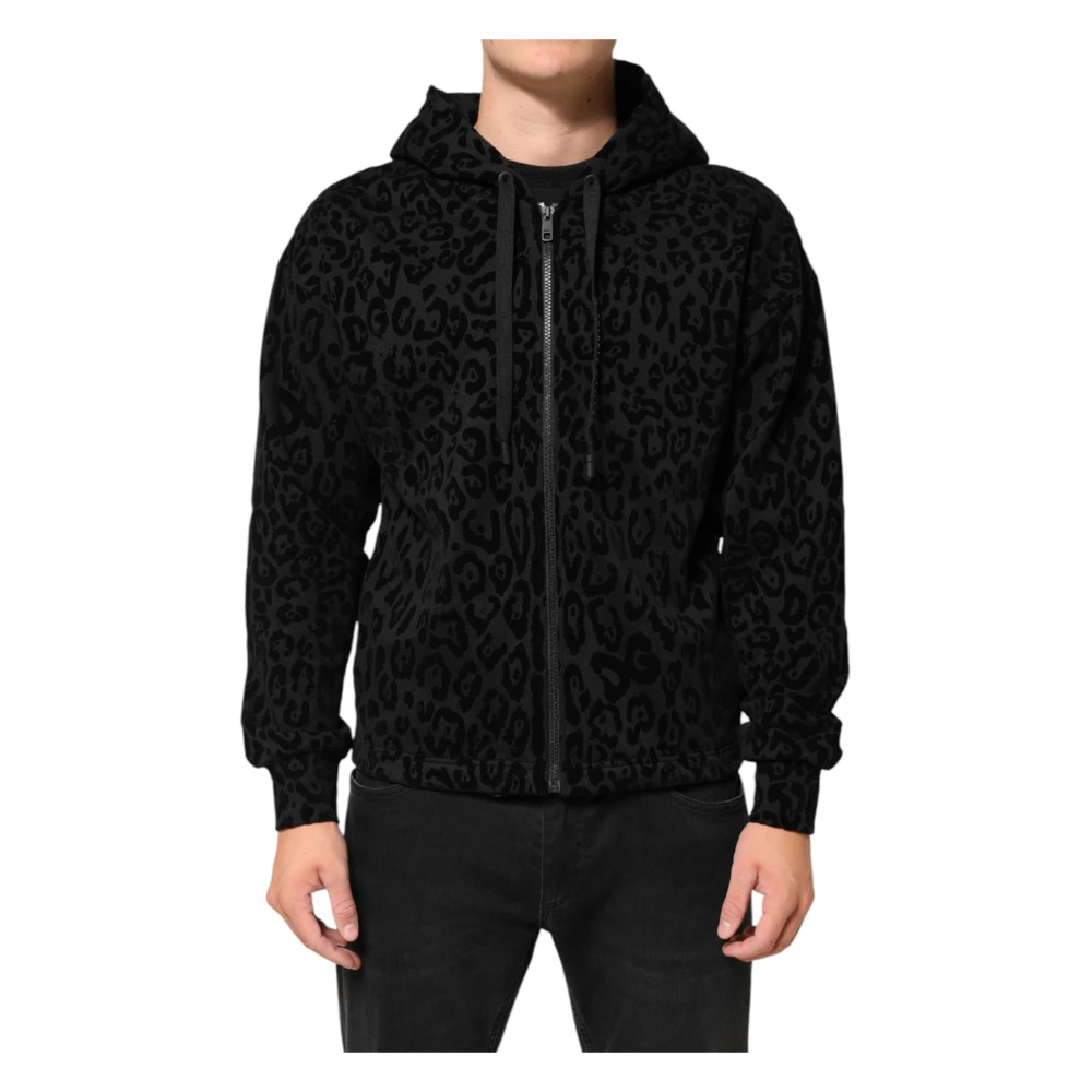 Dolce & Gabbana Men's Black Cotton Hooded Full Zip Bomber Jacket