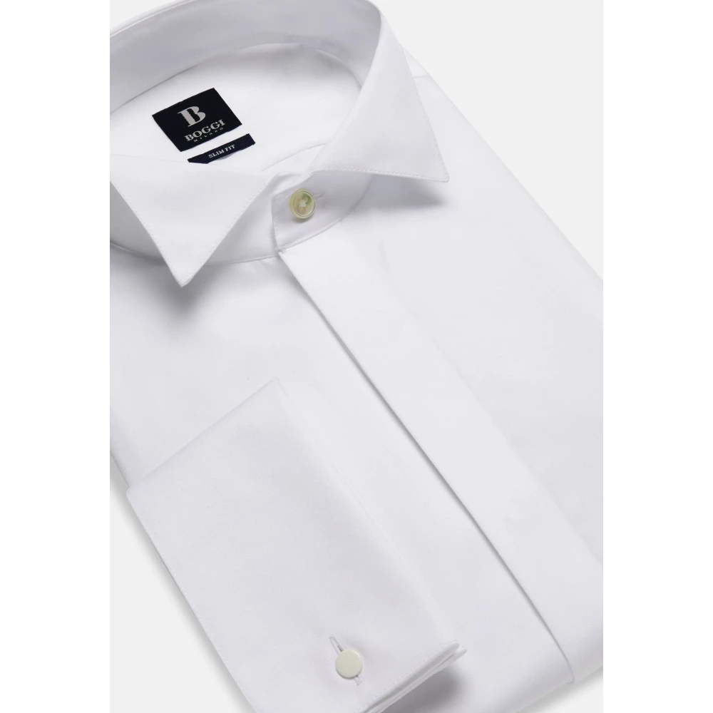 Boggi Milano Slim fit overhemd van katoensatijn White Heren