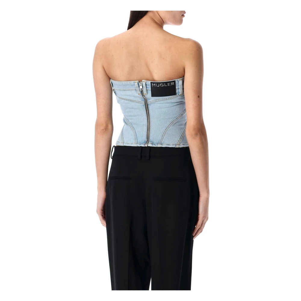Mugler Blauw Denim Korset Topwear Blue Dames