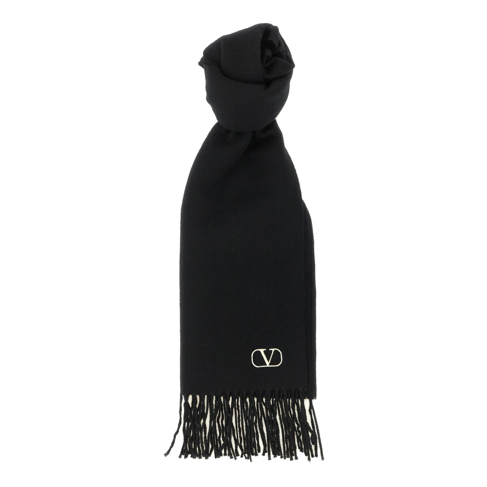 Valentino Garavani , Winter Scarves, Male, Black, One Size, Wool Scarf With Vlogo Embroidery - Image 4