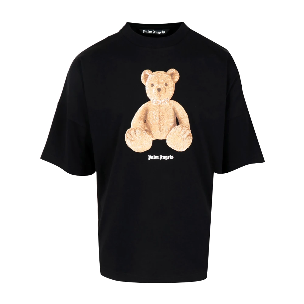 Palm Angels Mannelijk Zwart Tops Heren, L, Katoen, Maxi Bear T-Shirt