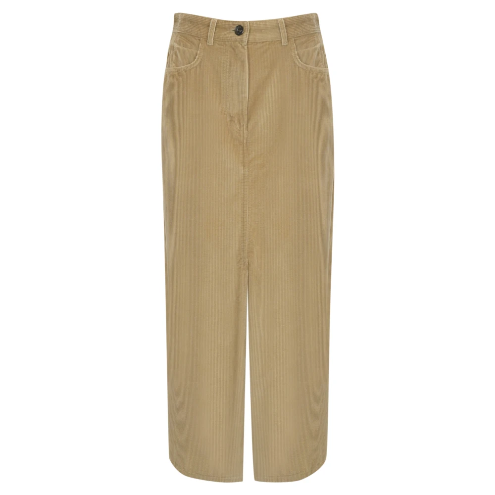 Max Mara Weekend Katoen Velvet Geribbelde Rok Voorrits Brown Dames