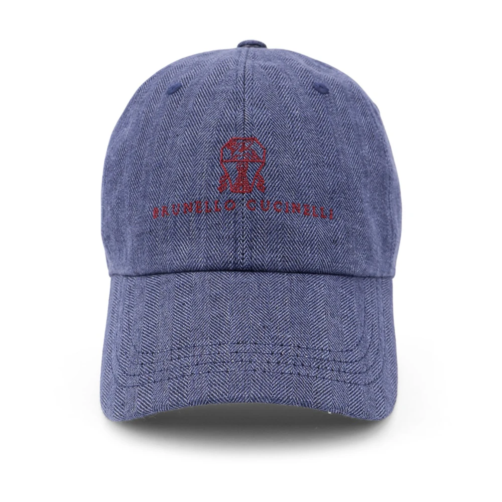 BRUNELLO CUCINELLI Linnen Logo Hoed Verstelbare Band Blue Heren