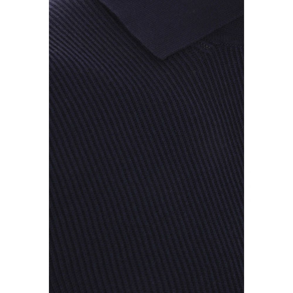BRUNELLO CUCINELLI Blauw Geribbeld Katoenen Poloshirt Blue Heren