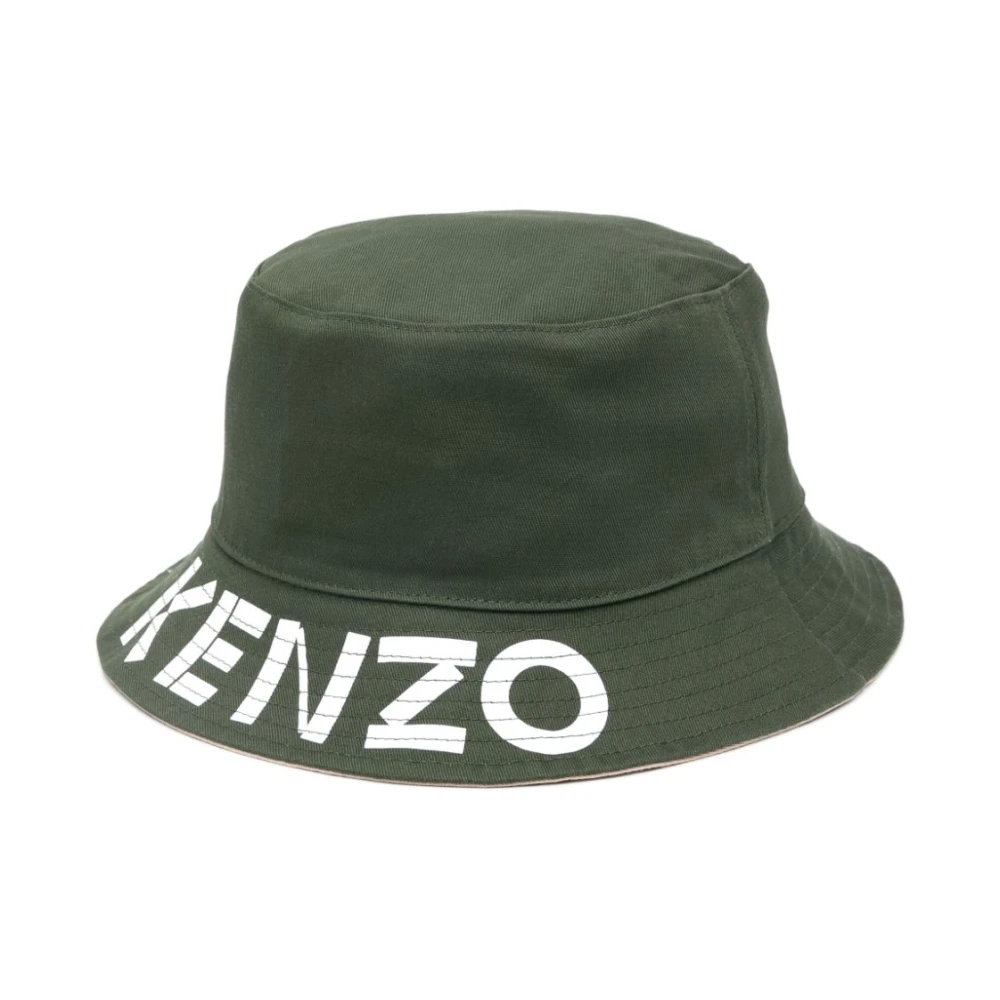 Kenzo Omkeerbare Katoenen Keper Logo Hoed Green Heren