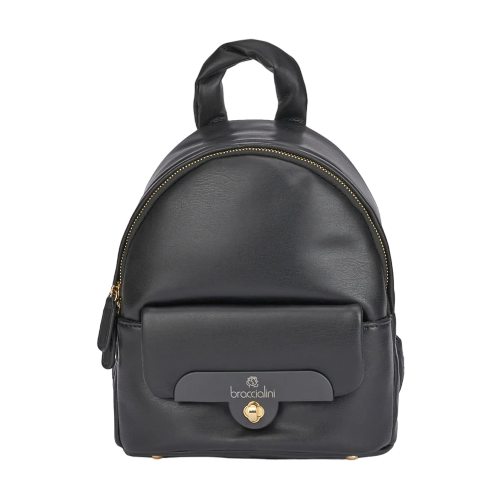 Braccialini Zachte Kunstleren Rugzak Black Dames
