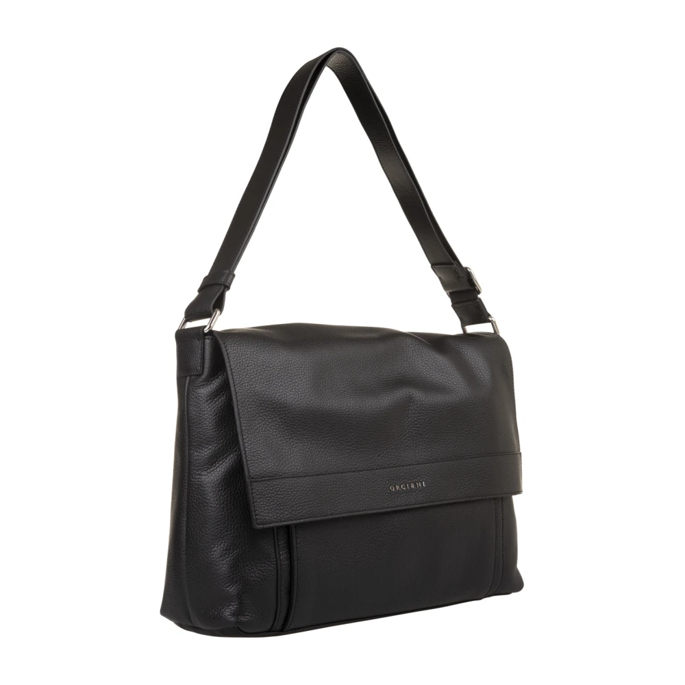 Orciani Zwarte Leren Schoudertas Black Heren