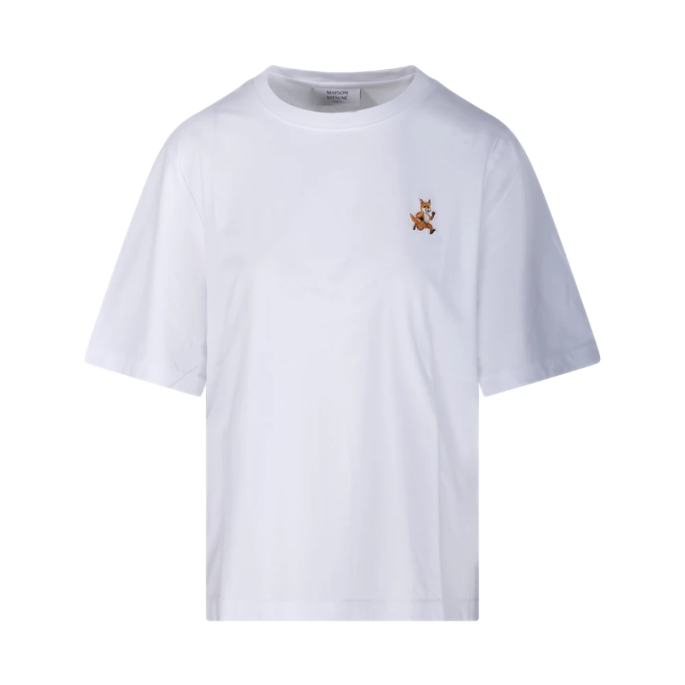 Maison Kitsuné Witte Fox Patch Tee-Shirt Comfort White Dames