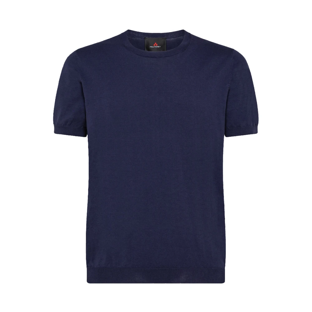 Peuterey Zachte Katoen en Zijde Gemengd Tricot T-Shirt Blue Heren