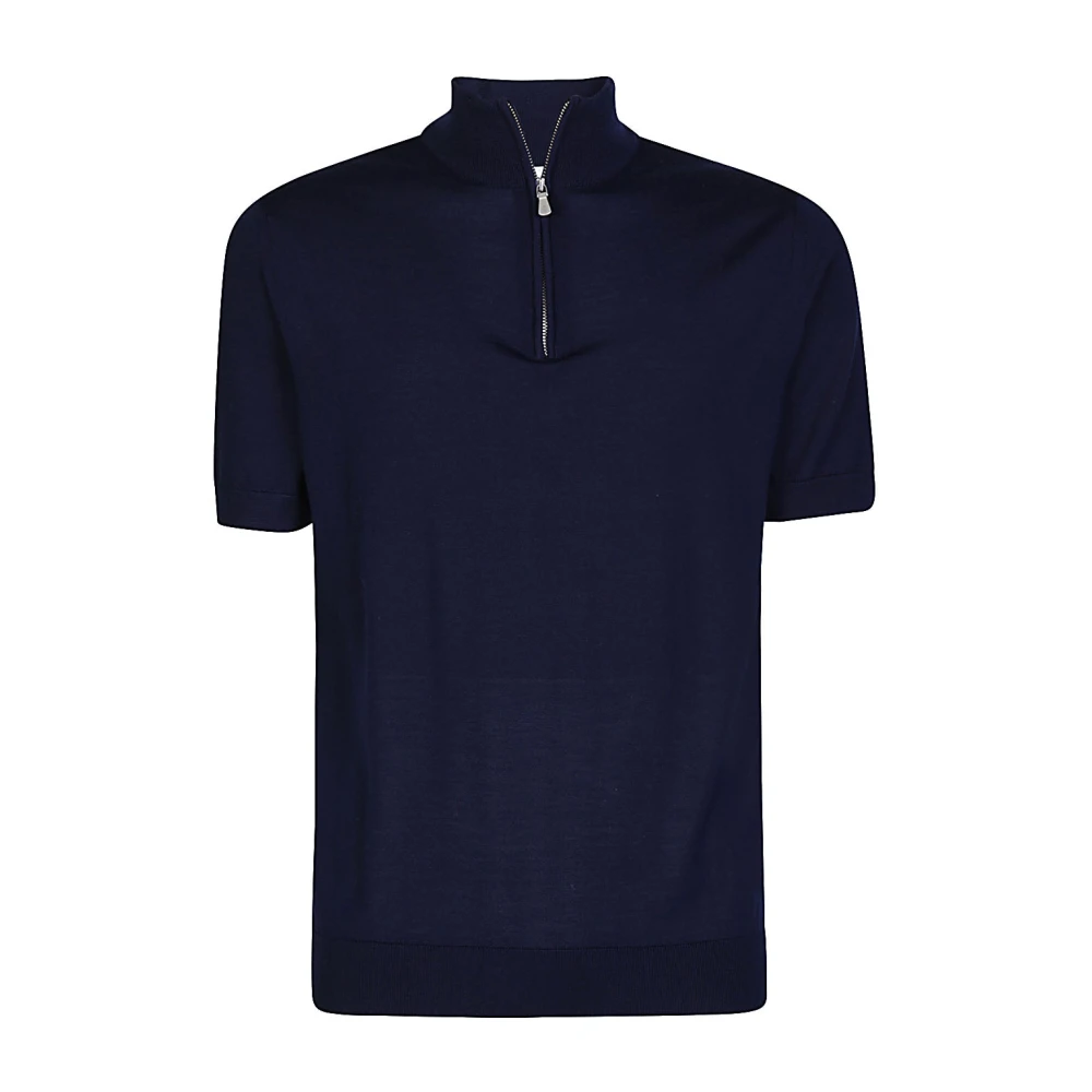 Eleventy Sportieve Halve Rits Wollen Trui Blue Heren