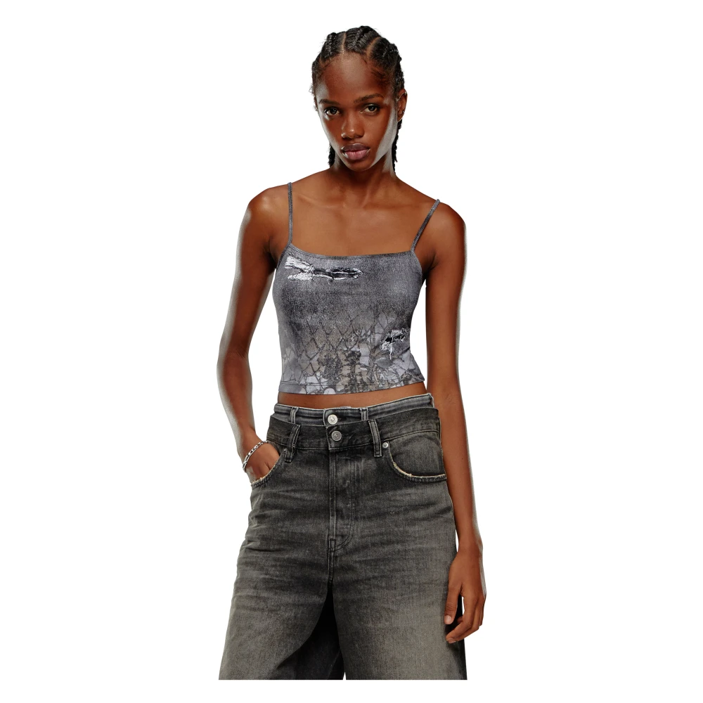 Diesel Strappy top with abstract print Black Dames