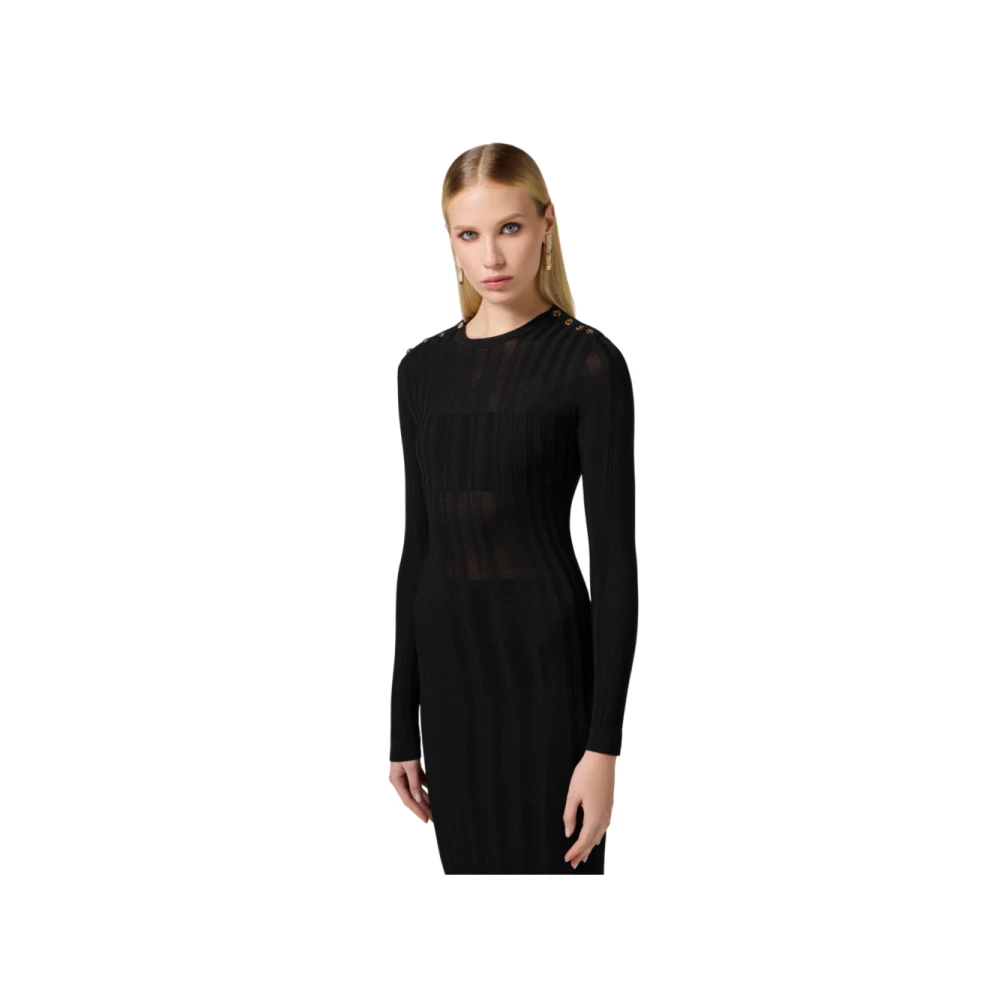 Elisabetta Franchi Zwarte Midi Jurk met ¾ Mouwen Black Dames