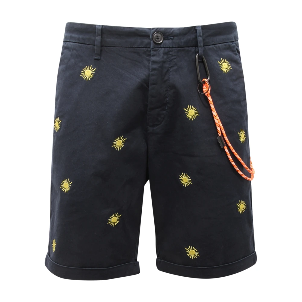 Sun68 Men's Blue Bermuda Chino Embroidery - Casual Shorts - W32 - Shorts