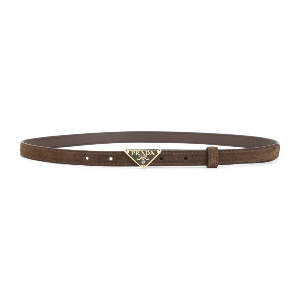 Prada Brown Belts, Female, 85 Cm, Leather Triangle Logo Belt