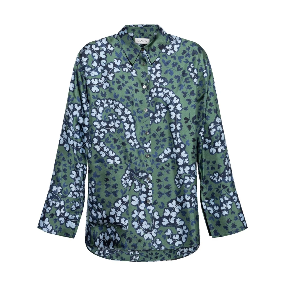 Lanvin Groene Geknoopte Blouse met Gekromde Zoom Green Dames