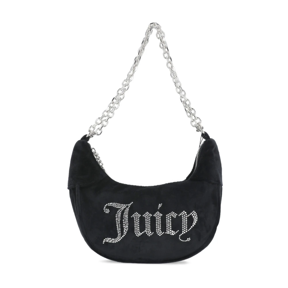 Juicy Couture Zwarte Velvet Schoudertas met Strass Logo Black Dames