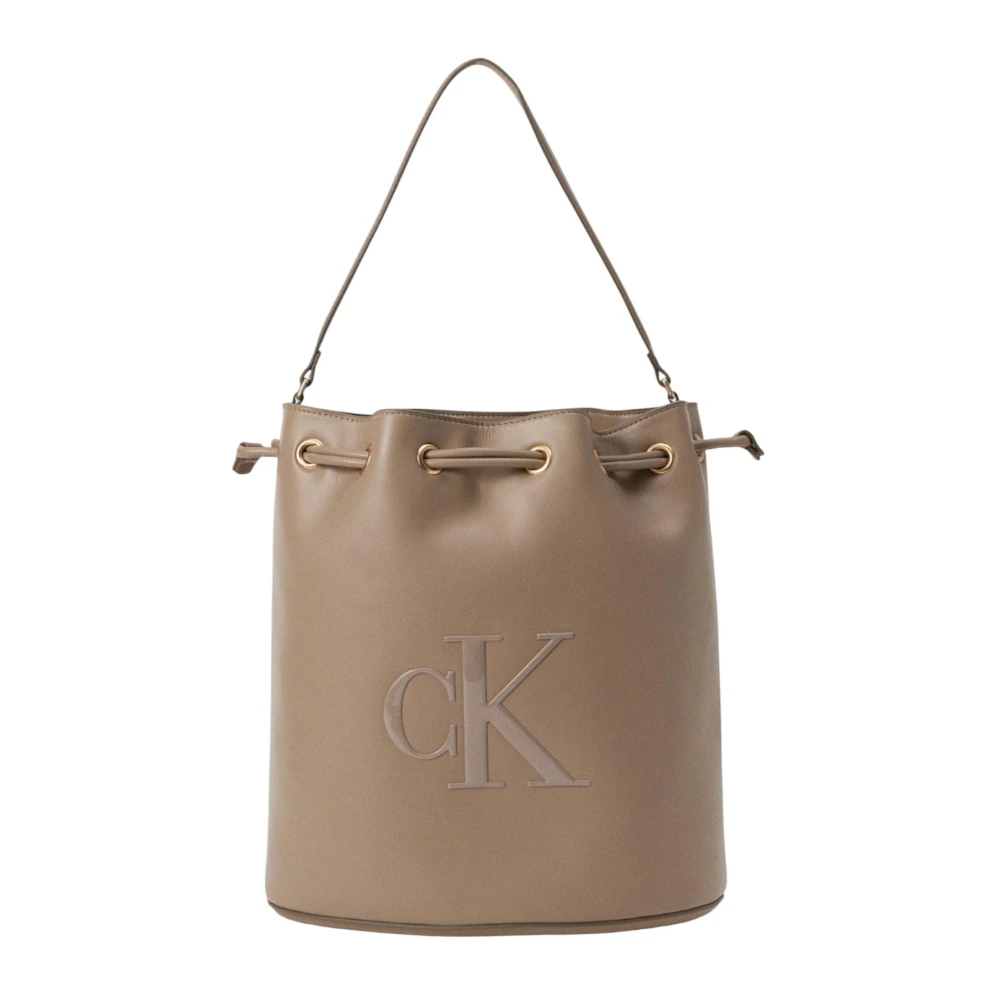 Calvin Klein Women's Beige Raised Ck Large Bucket