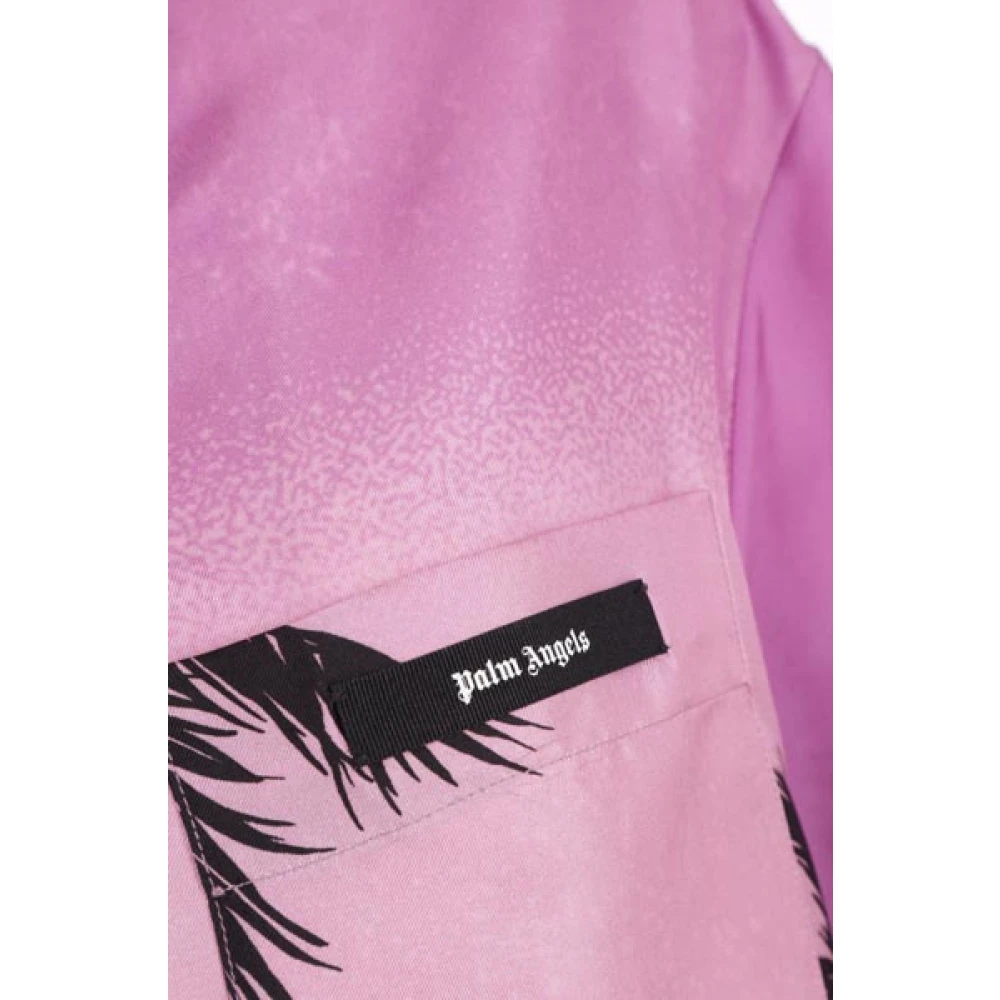 Palm Angels Oversized Zijden Twill Bowling Shirt met Sunset Print Purple Dames