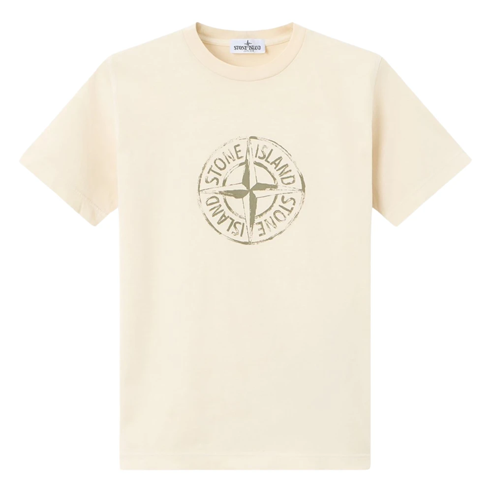 Stone Island Cotton Compass Print T-Shirt - Unisex - Kids Short Sleeve T-Shirts - Beige - 8 Y | 128 Cm - Kids