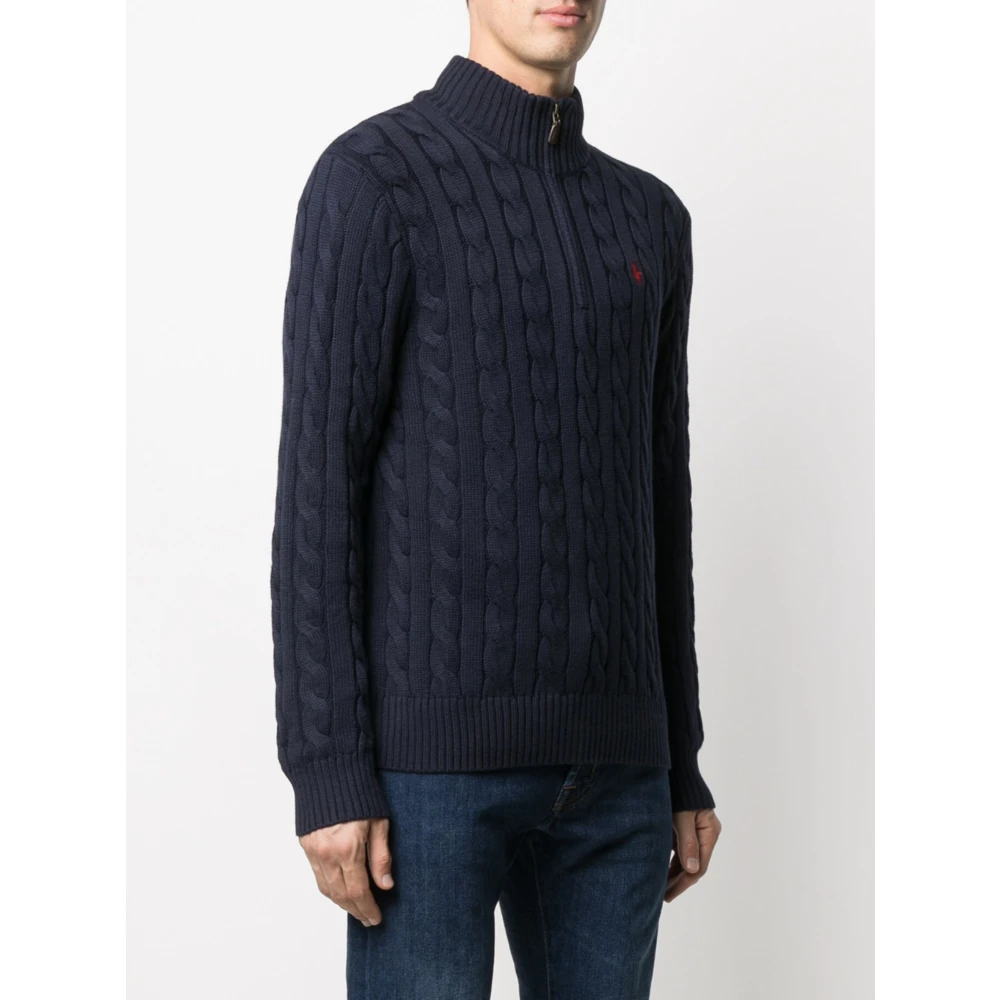 Polo Ralph Lauren Geborduurde Katoenen Half-Zip Gebreide kleding Blue Heren