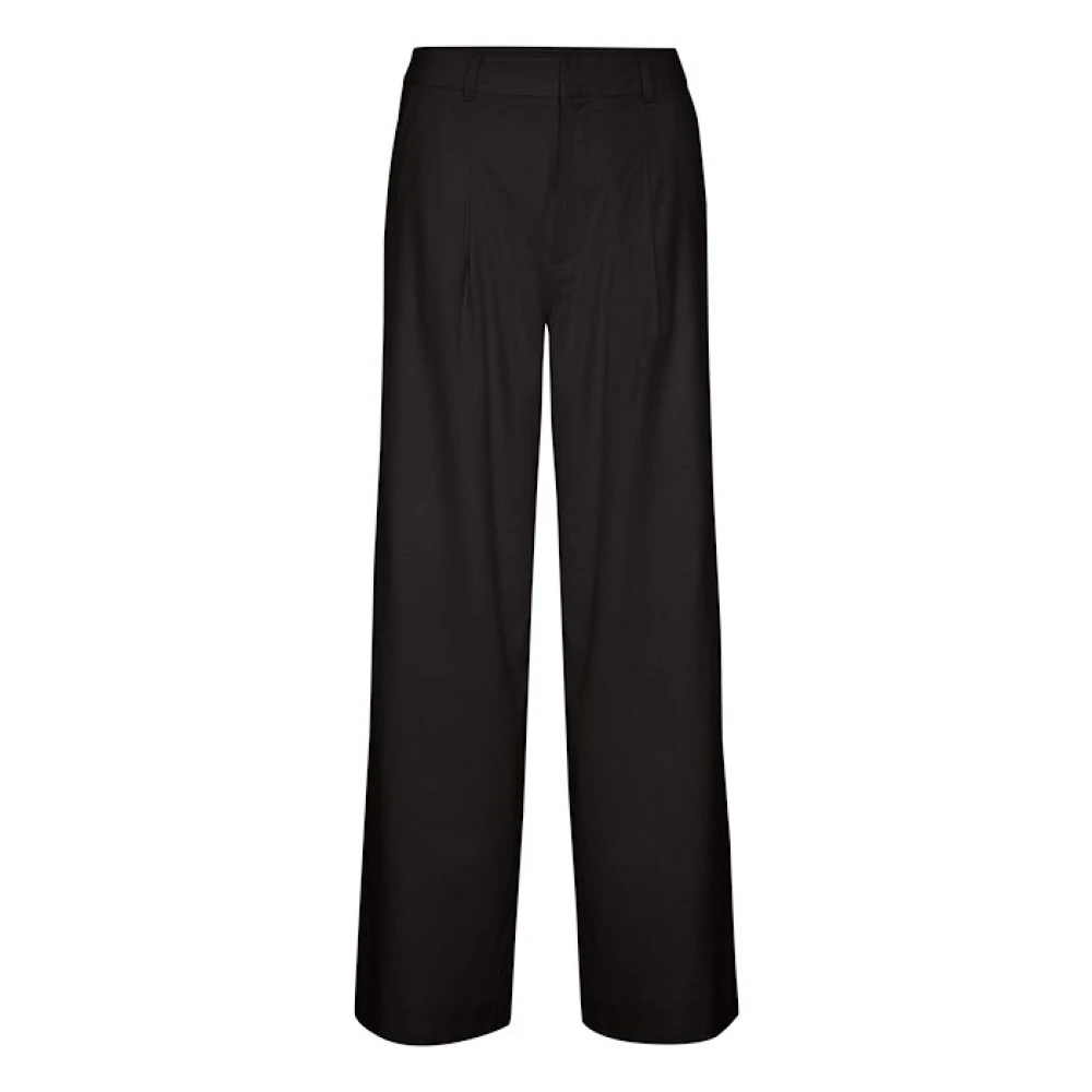 Gestuz Black Wide Trousers, Female, Xs, Linen High Waist Trousers