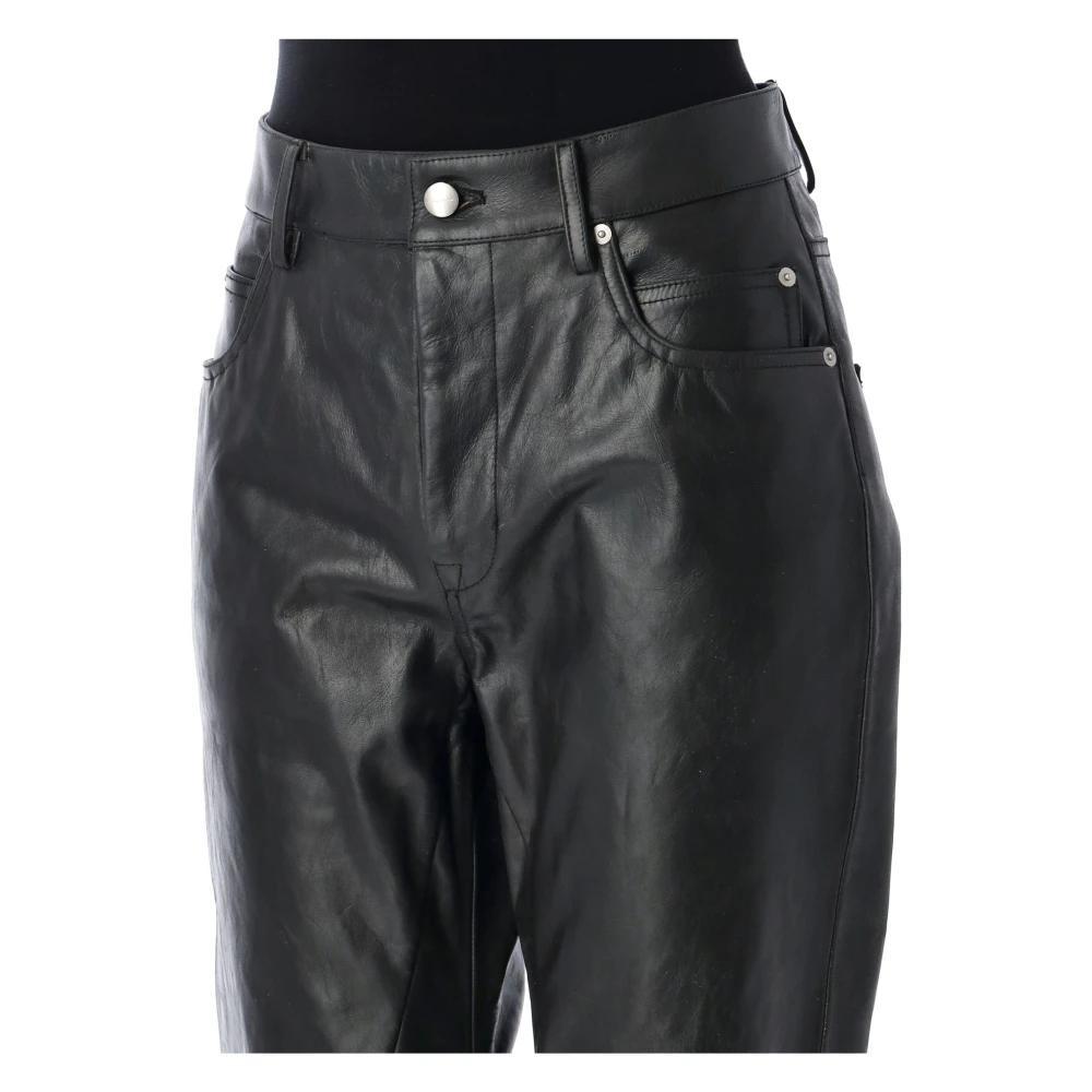 Rick Owens Zwarte Leren Detroit Cut Broek Black Dames