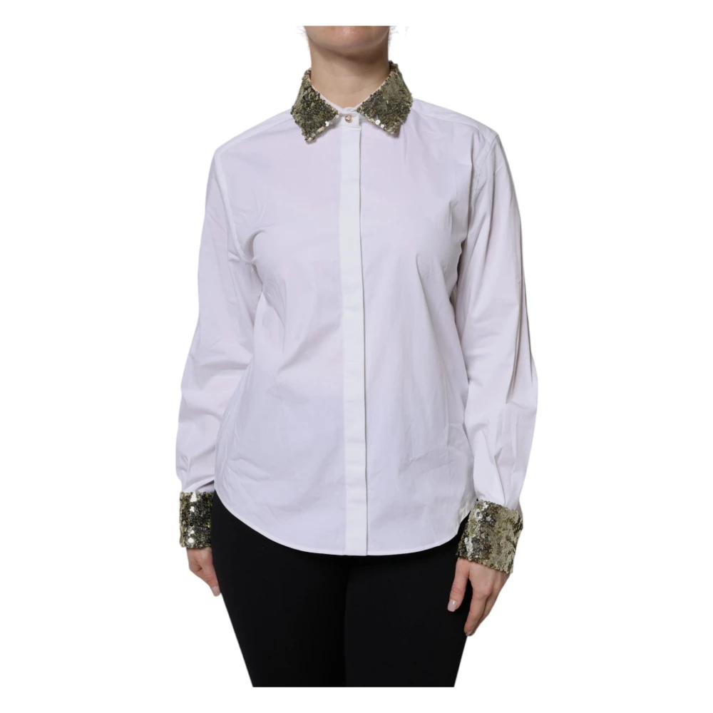 Dolce & Gabbana Sequin Shirt Top With Button Closure - Female - Shirts - White - M - Blouses & Shirts - Image 3