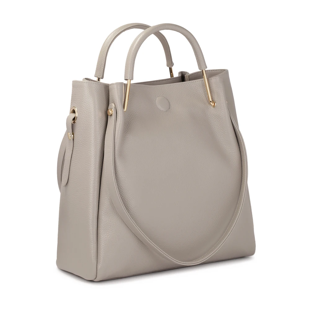 Kazar Grijze leren handtas met metalen handvatten en band Gray Dames