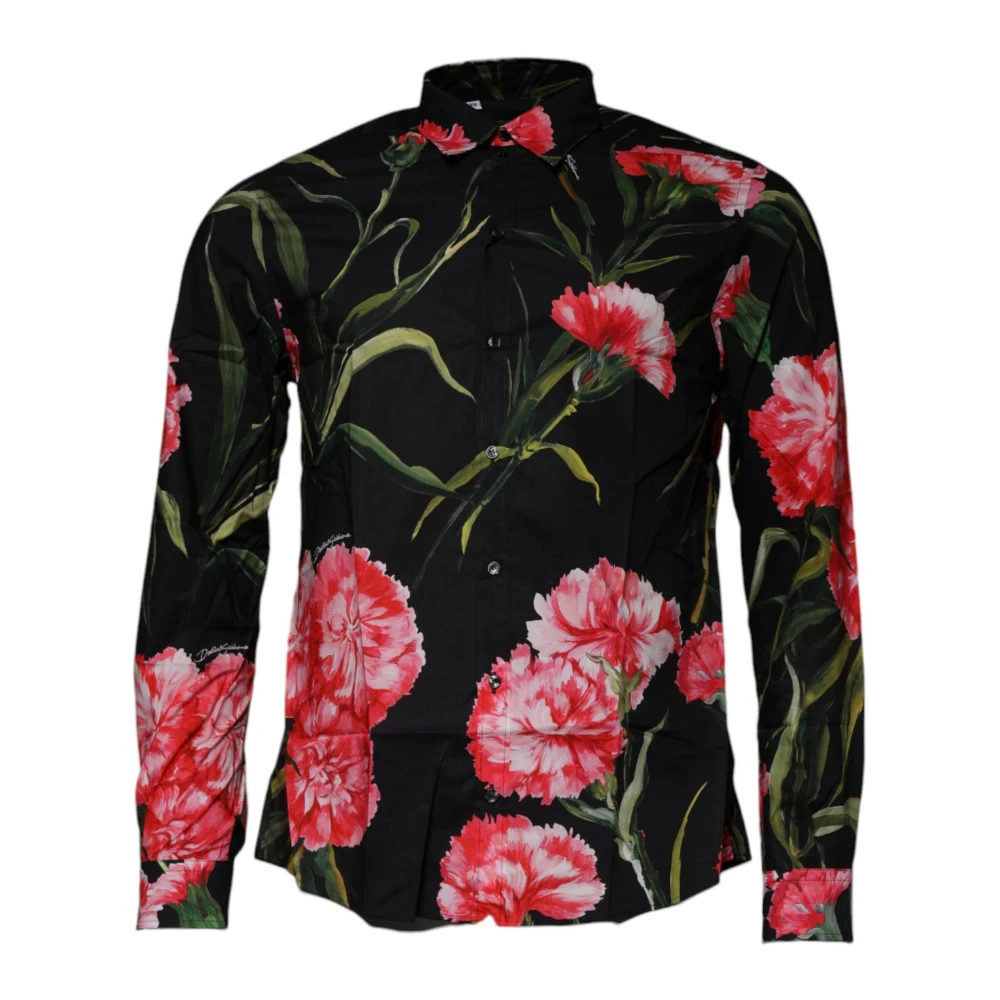 Dolce & Gabbana Zwarte Bloemen Slim Fit Overhemd Black Heren