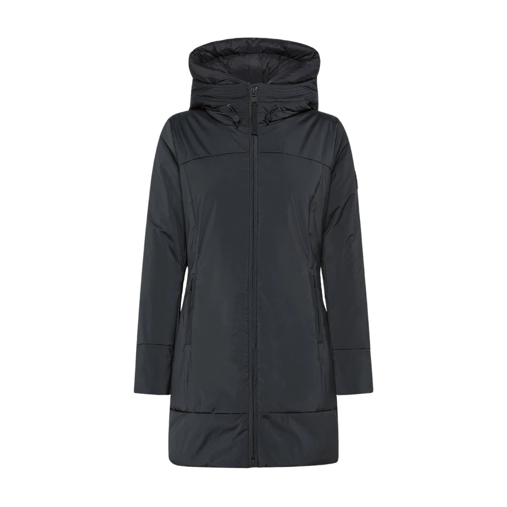 Dekker Strak nylon aansluitende jas met capuchon Black Dames