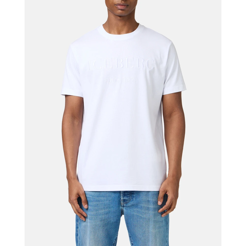 Iceberg Wit carry-over katoenen T-shirt met institutioneel logo borduurwerk White Heren