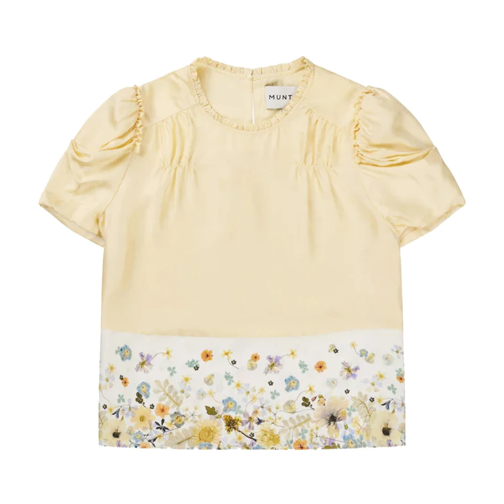 Munthe Elegante Bloemenprint Zijden Blouse Beige Dames