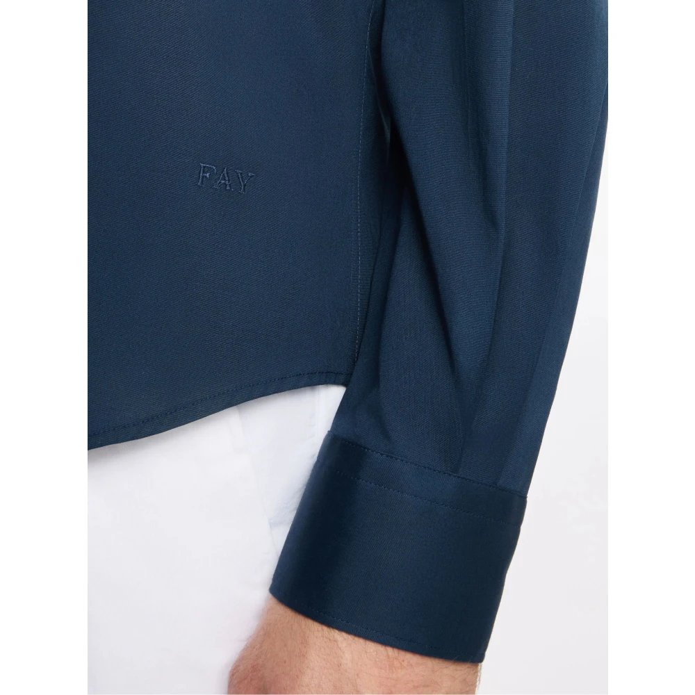 Fay Blauw Katoenen Overhemd met Knoopsluiting Blue Heren
