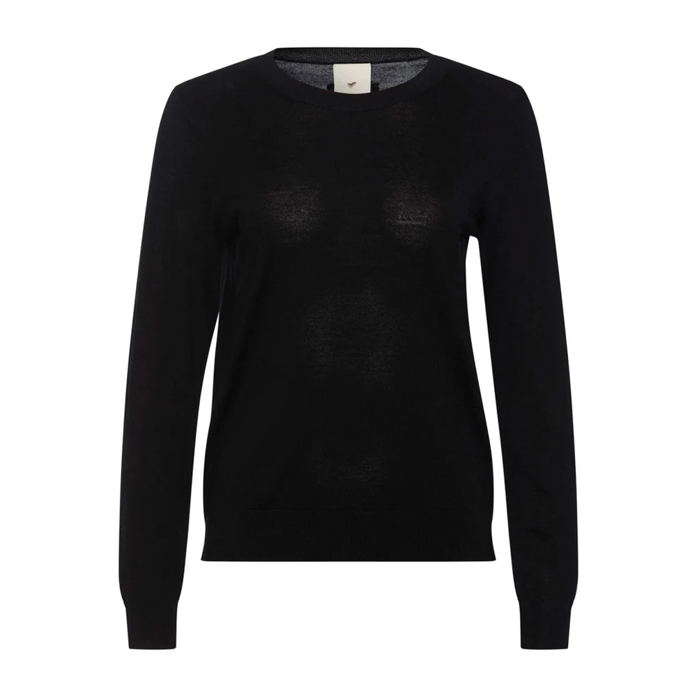Heartmade Black Round-Neck Knitwear, Female, L, Merino Wool Knit Jumper
