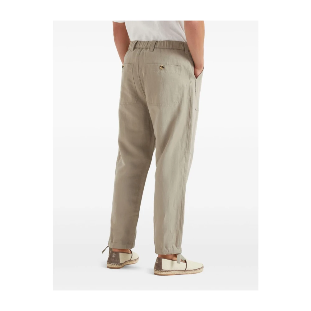 BRUNELLO CUCINELLI Beige Broek Knoopsluiting Zakken Riemlussen Beige Heren