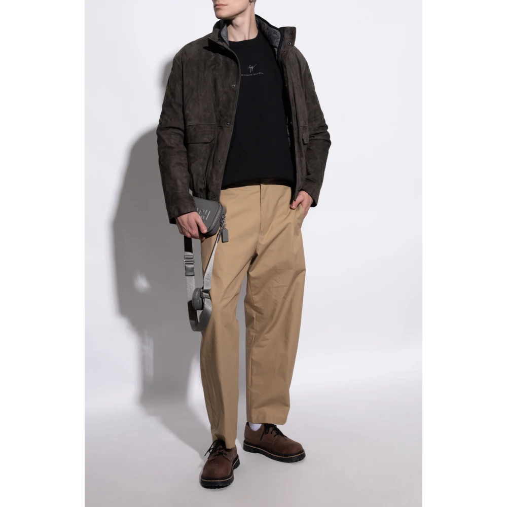 Emporio Armani Suède jas met opstaande kraag Green Heren