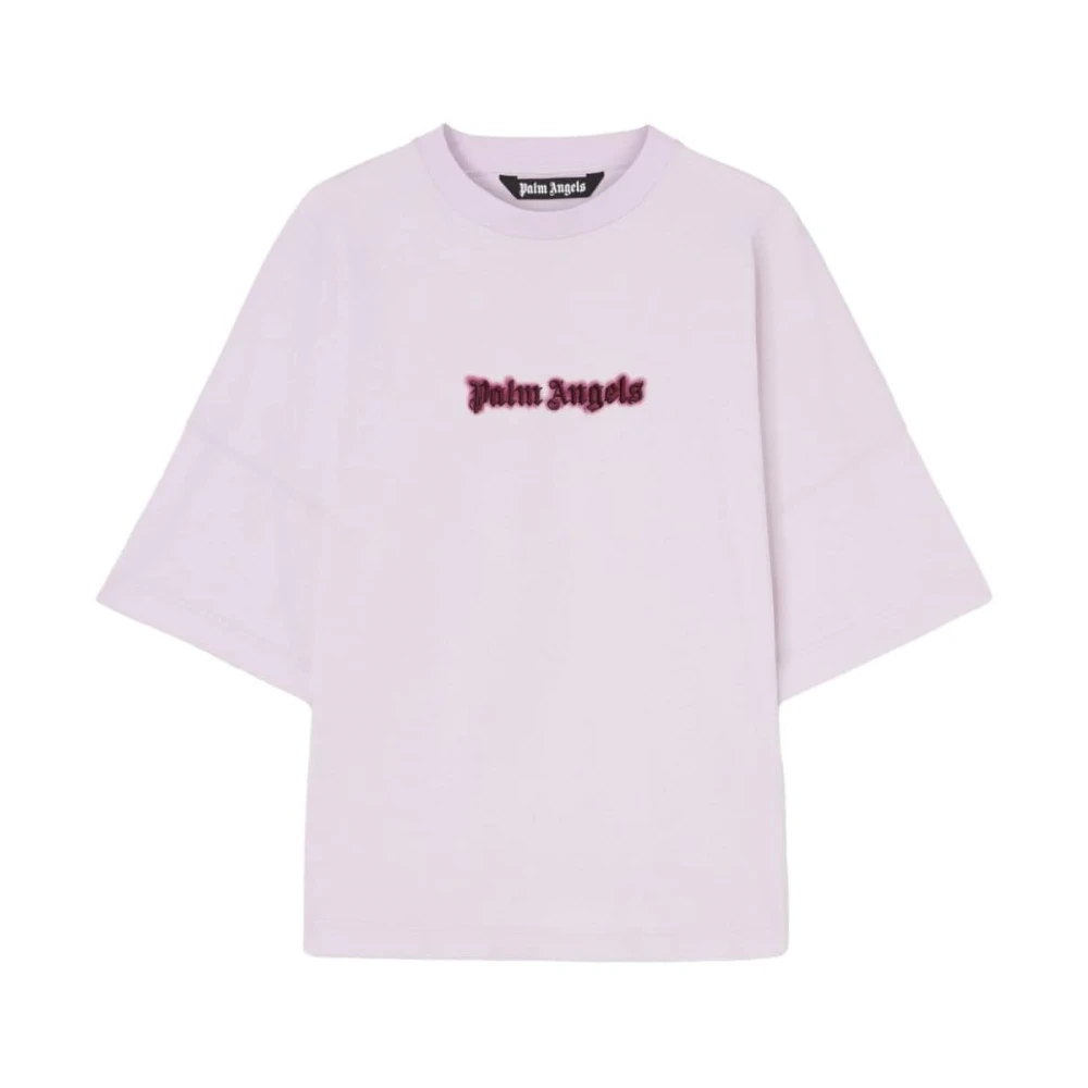 Palm Angels Lila Oversized Logo T-shirt Bordeaux Beige Heren