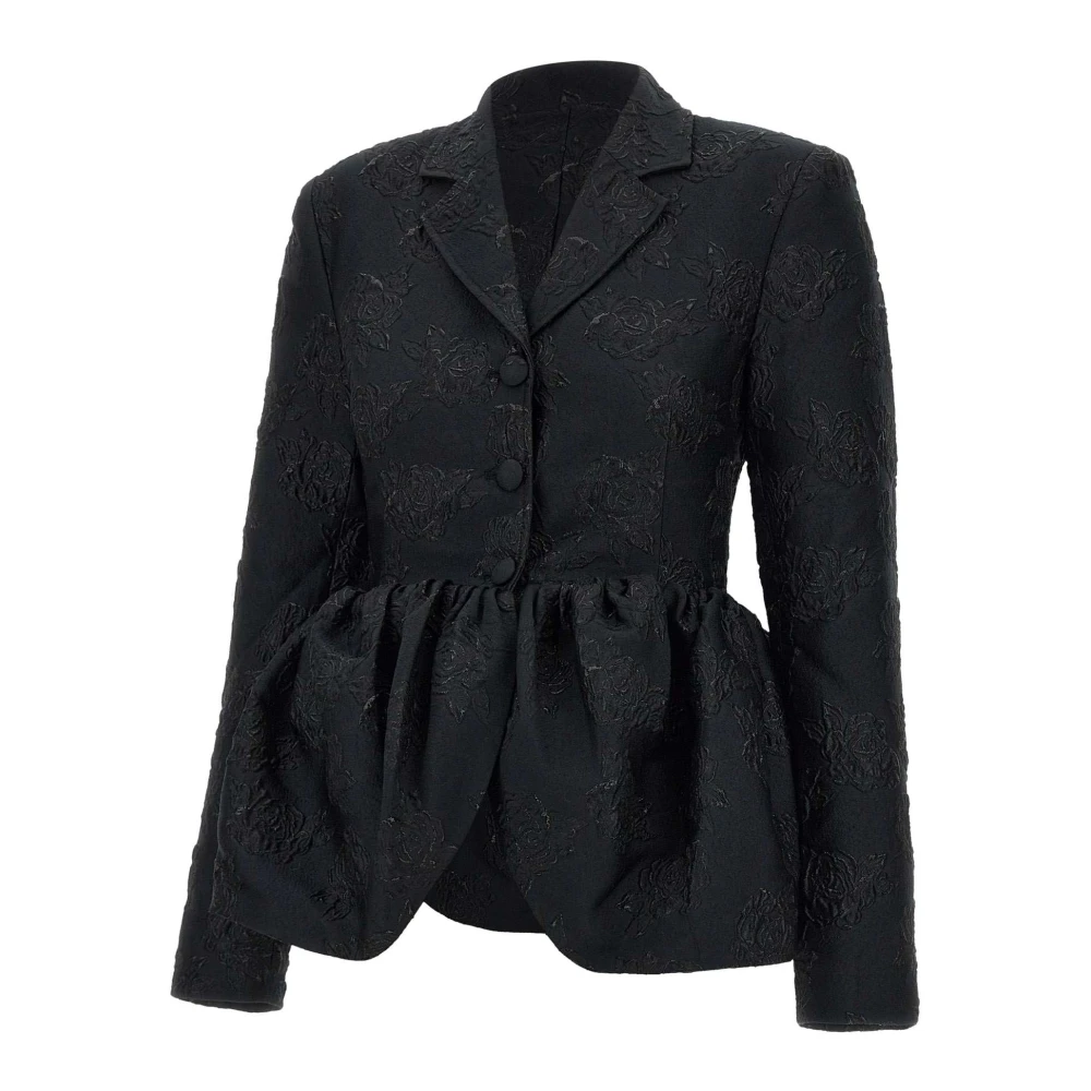 Rotate Birger Christensen Zwarte Jacquard Gedrapeerde Blazer Black Dames