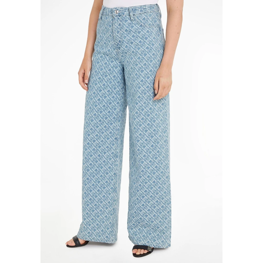 Tommy Hilfiger Jacquard Wide Leg Jeans Blue Dames